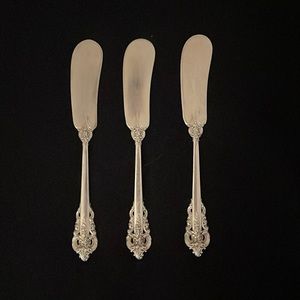 Wallace Grand Baroque Sterling Silver Butter Knives - Set of 3 Vintage